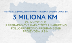 3 miliona KM za investicije u prerađivačke kapacitete i marketing poljoprivredno-prehrambenih proizvoda u BiH
